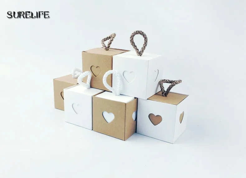 

50pcs/Set Heart Shaped Candy Boxes Kraft Paper Packaging Gift Square Treats Goodies Boxes Wedding Graduation Party Supplies