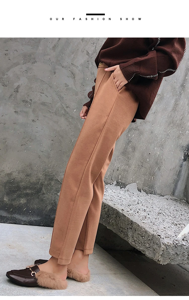 Sreetwear шерстяные шаровары женские брюки с высокой талией зима осень плюс размер черный абрикосовый свободные брюки pantalon femme