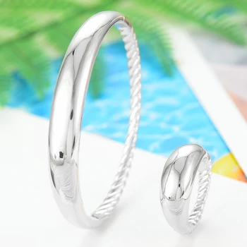 

LARRAURI Luxury Classic round Carved Jewelry Sets For Women Wedding Dubai Bridal Bangle Ring Sets aretes de mujer modernos