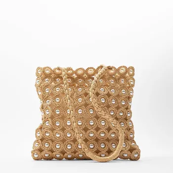 

New Pearl Shoulder Hand-Woven Straw Bag Woven Women Bag for Women 2020