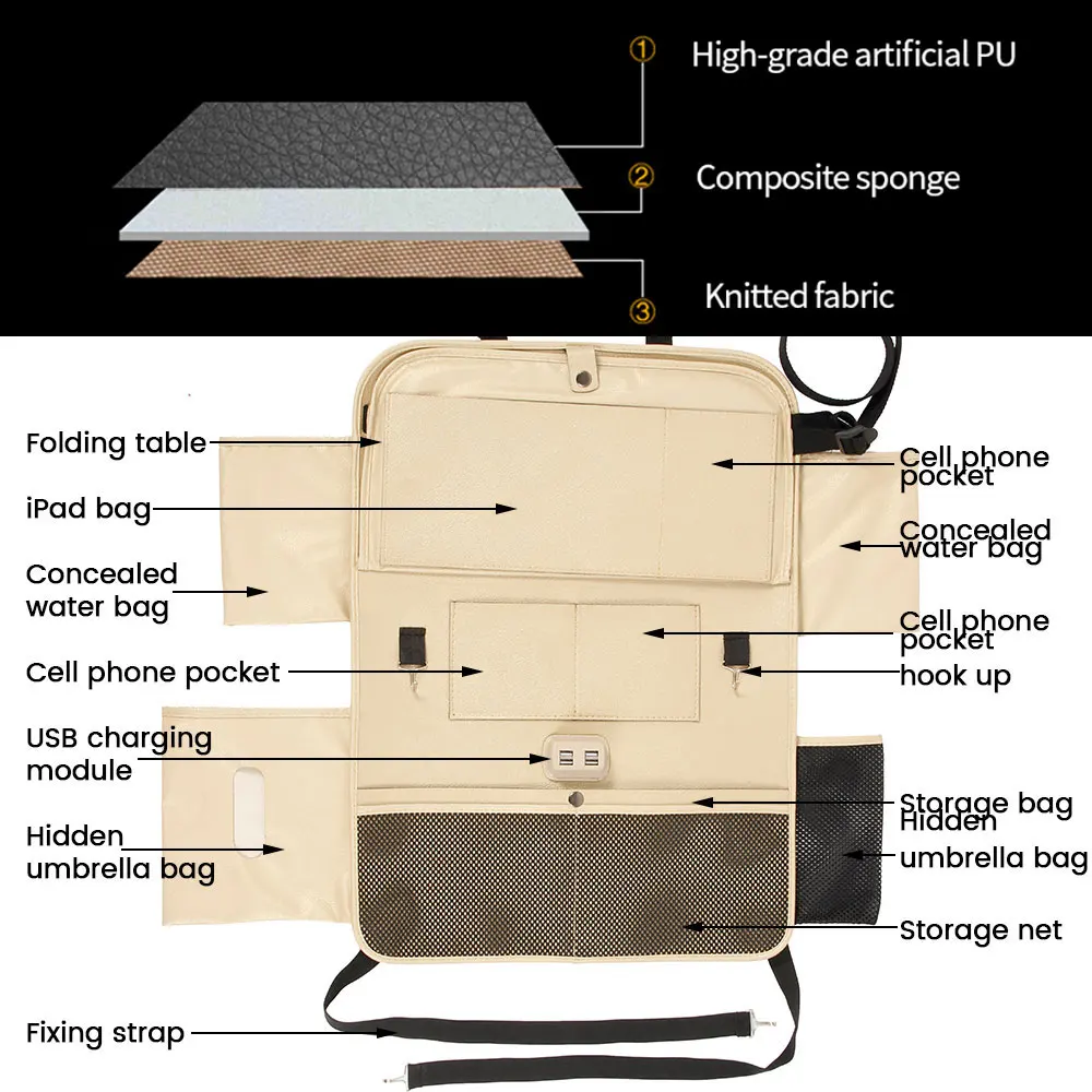 Автомобильный Органайзер на заднее сиденье сумка 4 USB зарядка держатель мешка для хранения Путешествия многофункциональный карман укладка Tidying авто аксессуары