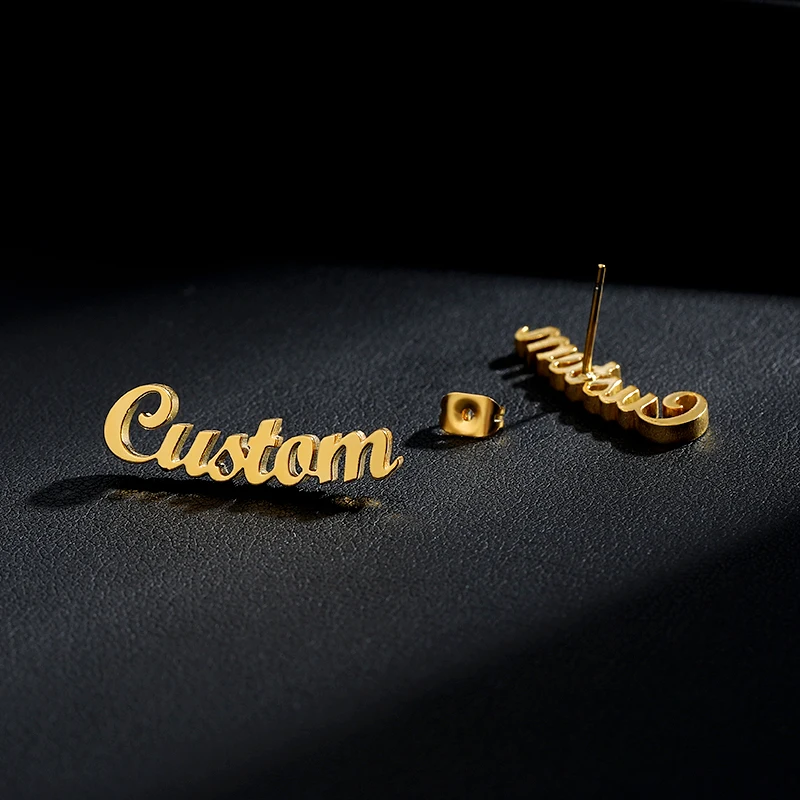 

1 Pair Personalized Custom Name Earrings For Women Customize Initial Cursive Nameplate Stud Earring Gift For Best Friend Girls