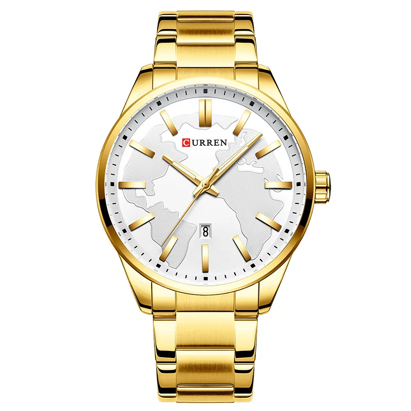 Gold Gold White Relogio Masculino CURREN Business Men Watch Luxury Brand Stainless Steel Wrist Watch Waterproof Army Military Quartz Watches - Цвет: Gold Gold White