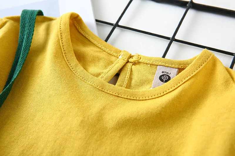 Summer Cotton Solid Color Baby Girls Simple Short Sleeve T Shirt With Bag Korean Style Infant Kids Tees Children Clothes Tops