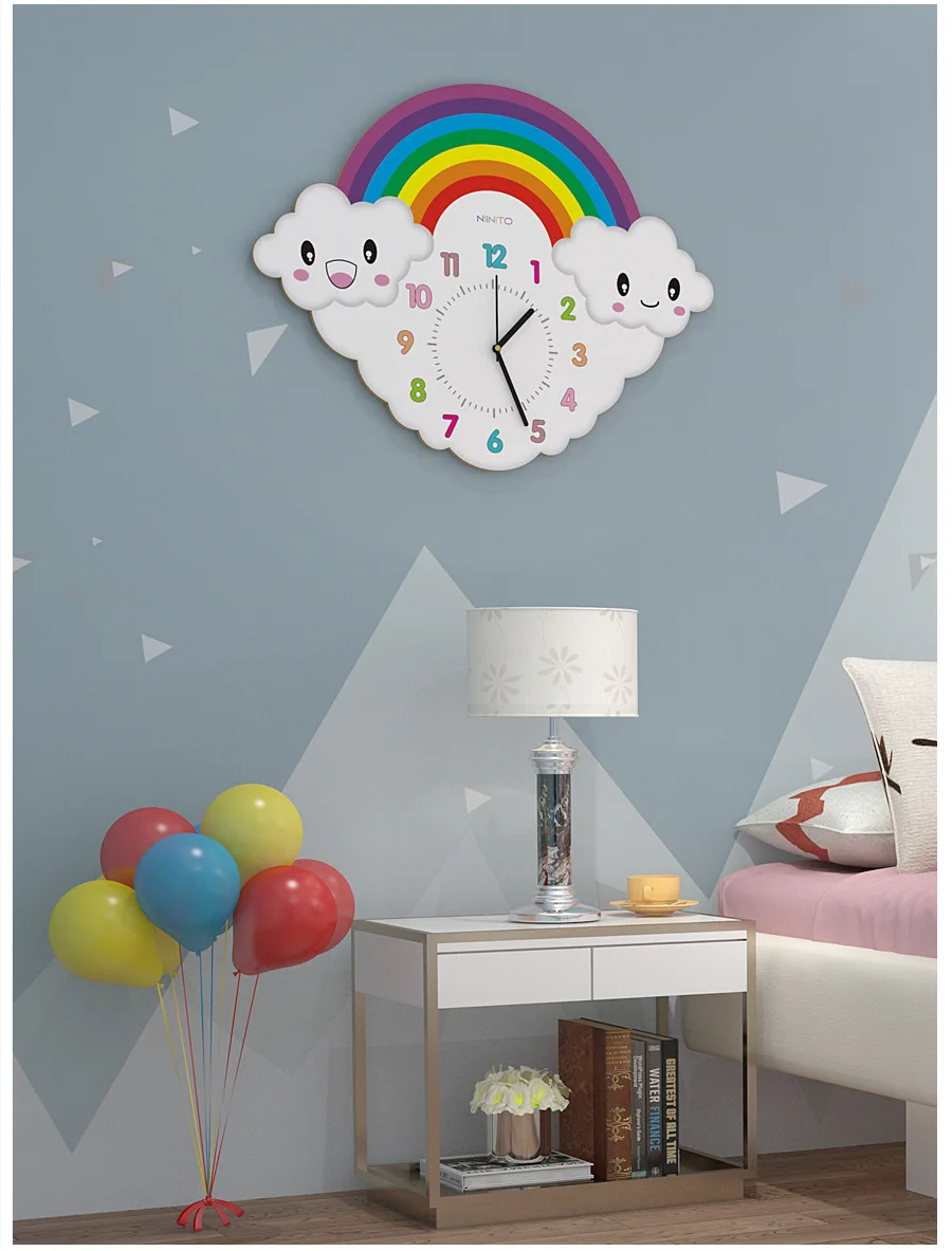 16 zoll Cartoon Regenbogen Wanduhr Kreative Stumm Uhr Schöne Kinder Wohnzimmer Cafe Stille Kunst Wand Uhr Uhr – Detail 10