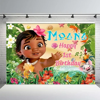 

Moana Flower Tropical Backdrop for Kids Happy 1st Birthday Party Newborn Baby Shower Backgrounds for Photo Studio