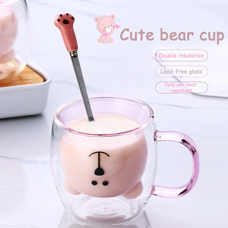 Creative Cute Bear Glass Cup Coffee Mugs Double Layer Tea Cup Milk Cup Home Office Supplies