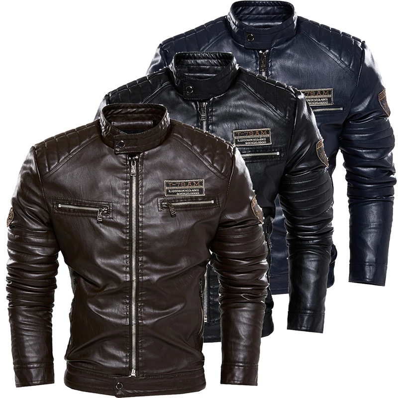 

Nice New Men's Leather Jackets Autumn Casual Motorcycle Jacket Embroidery Men Biker Leather Coats Zipper Thick Bomber Outerwear