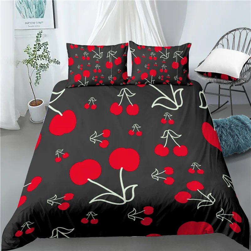 

Home Living Luxury Cherry Print 2/3Pcs Comfortable Duvet Cover PillowCase Bedding Set Queen and King EU/US/AU Size