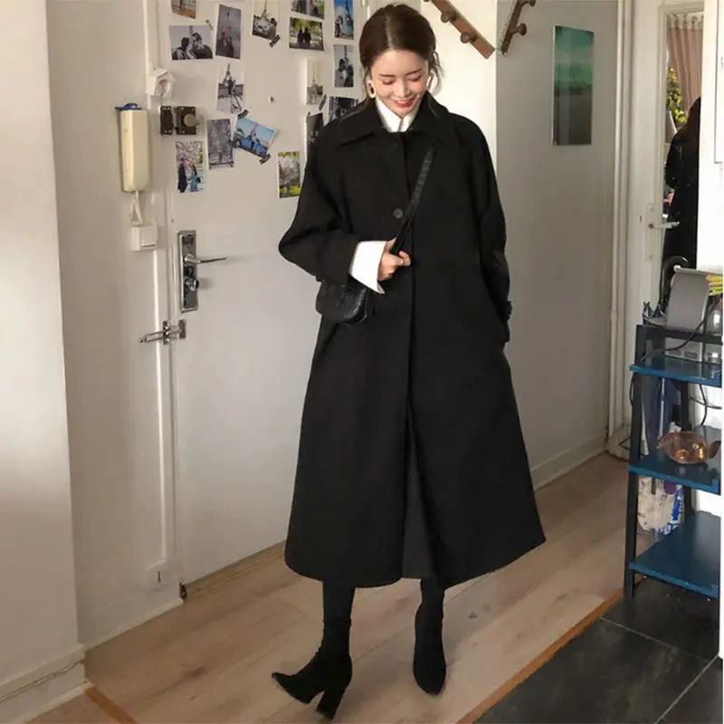 Wool Coat Women Fashion Single-Breasted Autumn Winter Coat Women Chaqueta Mujer Elegant Long Woolen Woman Coat Overcoat C5928