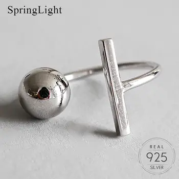 

Springlight Rectangular Round Beads Open Ring Real 925 Sterling Silver Creative Handmade Designer Fine Jewelry Rings for Women