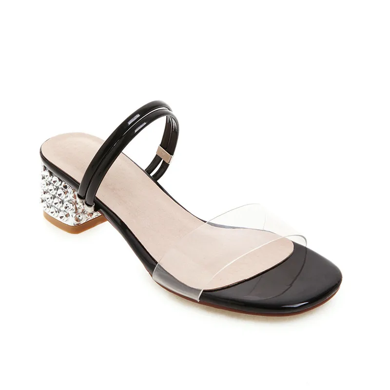 Transparent Black B2-14; размеры 32-43; модные женские шлепанцы с блестками; женские летние блестящие вечерние шлепанцы; женская обувь на толстом каблуке; женская обувь для отдыха - Цвет: Transparent Black