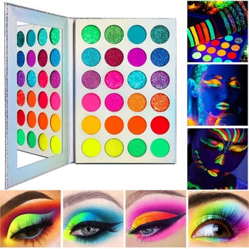 

24 Colors Glow Neon Eyeshadow Palette Matte Glitter Shimmer Glow In The Dark Fluorescent Eye Shadows Makeup Smoky Party Makeup