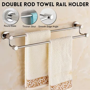 

1PCS 60CM Stainless Steel Double Towel Shelf Wall-Mounted Bathroom Holder Force Bathroom Accessories Shelf Pendant Hanging