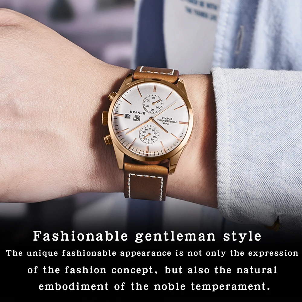 2021 BENYAR New Sports Watch for Men Top Brand Leather Waterproof Chronograph Men Military Men Quartz Wristwatches reloj hombre