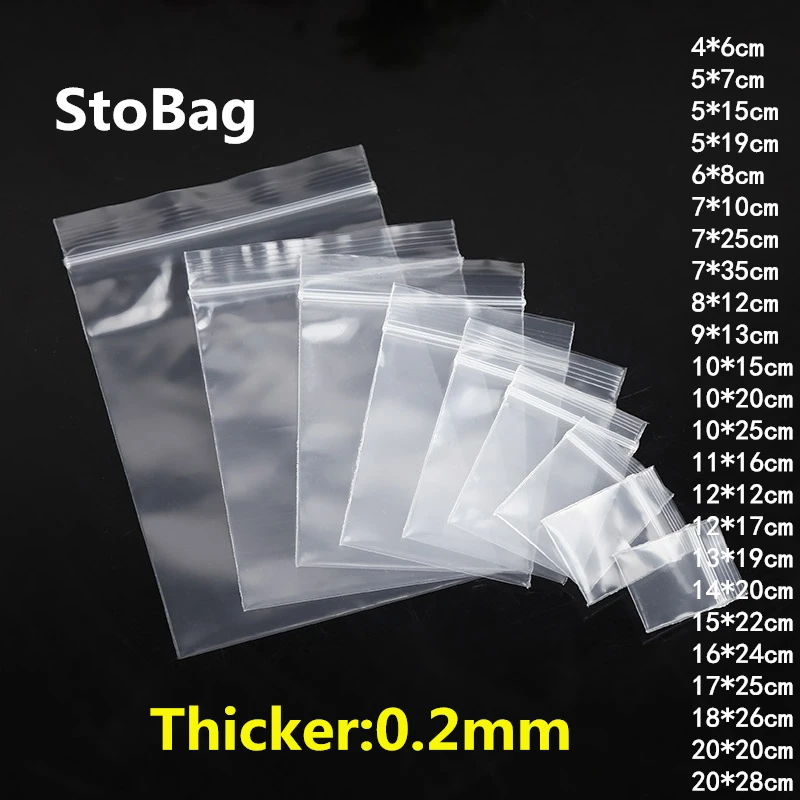 StoBag 100 шт. толстые Прозрачные полиэтиленовые пакеты с застежкой молнией