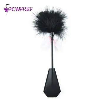 New Erotic Bdsm Feather Tickled Whip Bondage Punish Fetish Leather Spanking Paddle Play Flogger Lover Riding Crop Pony Sex Toy 3