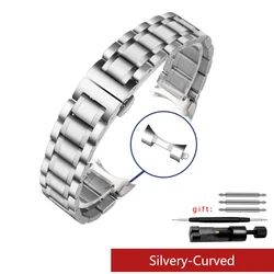 Elegant Curved-End Stainless Steel Watchband Bracelet - Multiple Widths Available for 15mm (Silver- curved)