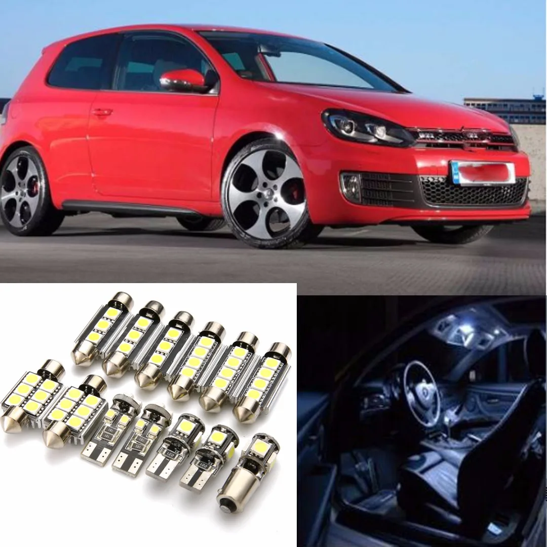 13pcs/set 12V Front/Rear Dome Replacement LED Auto Car Lamp White Car Interior LED Light Bulb Kit For V-W G-olf 6 MK-6 2010-2015