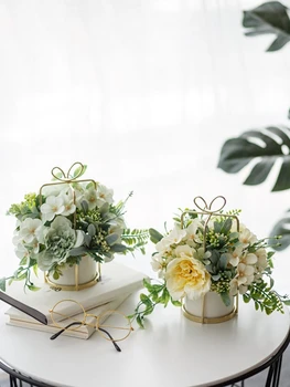 

B-LIFE Potted Artificial Silk Flowers in Ceramic Vase Fake Bonsai Plants for Indoor Bedroom Home Décor Wedding Office Desk
