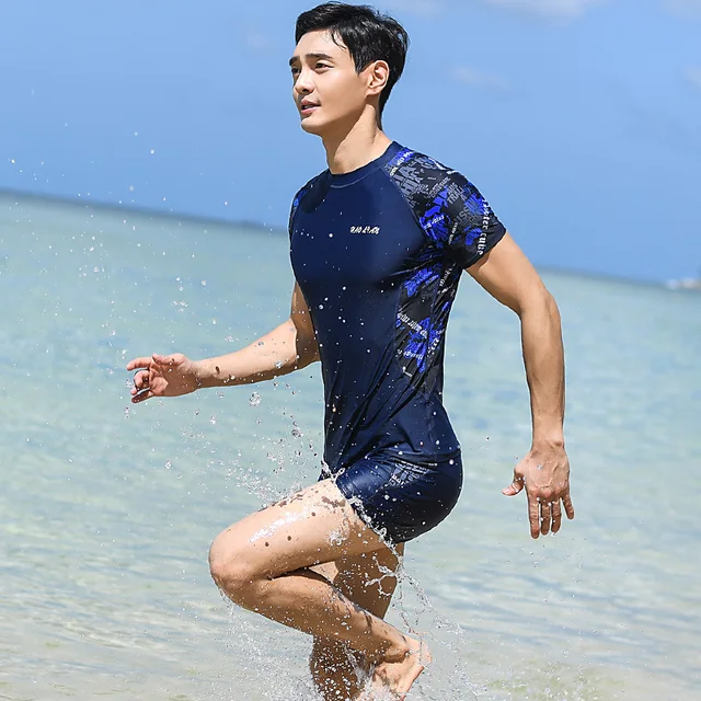 Short Sleeve Swimsuit Man Shirt+Shorts Swimwear High Waist Sailing Clothes  Drysuit Plus Size Bathing Suits Rashguard Korean