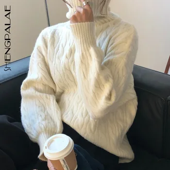 

SHENGPALAE 2020 Autumn And Winter New Korean Ladies Japanese Thick Pullover Sweater Loose Lazy Style Turtleneck Sweater ZT776