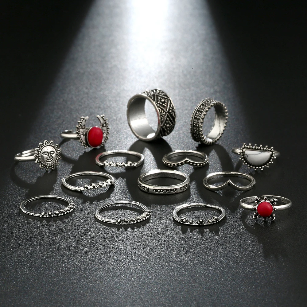 Meyfflin Винтаж Тарельчатая комплект для Для женщин модные Anel Aneis Bague камень серебро Миди палец кольца Бохо ювелирные изделия 10 шт./компл