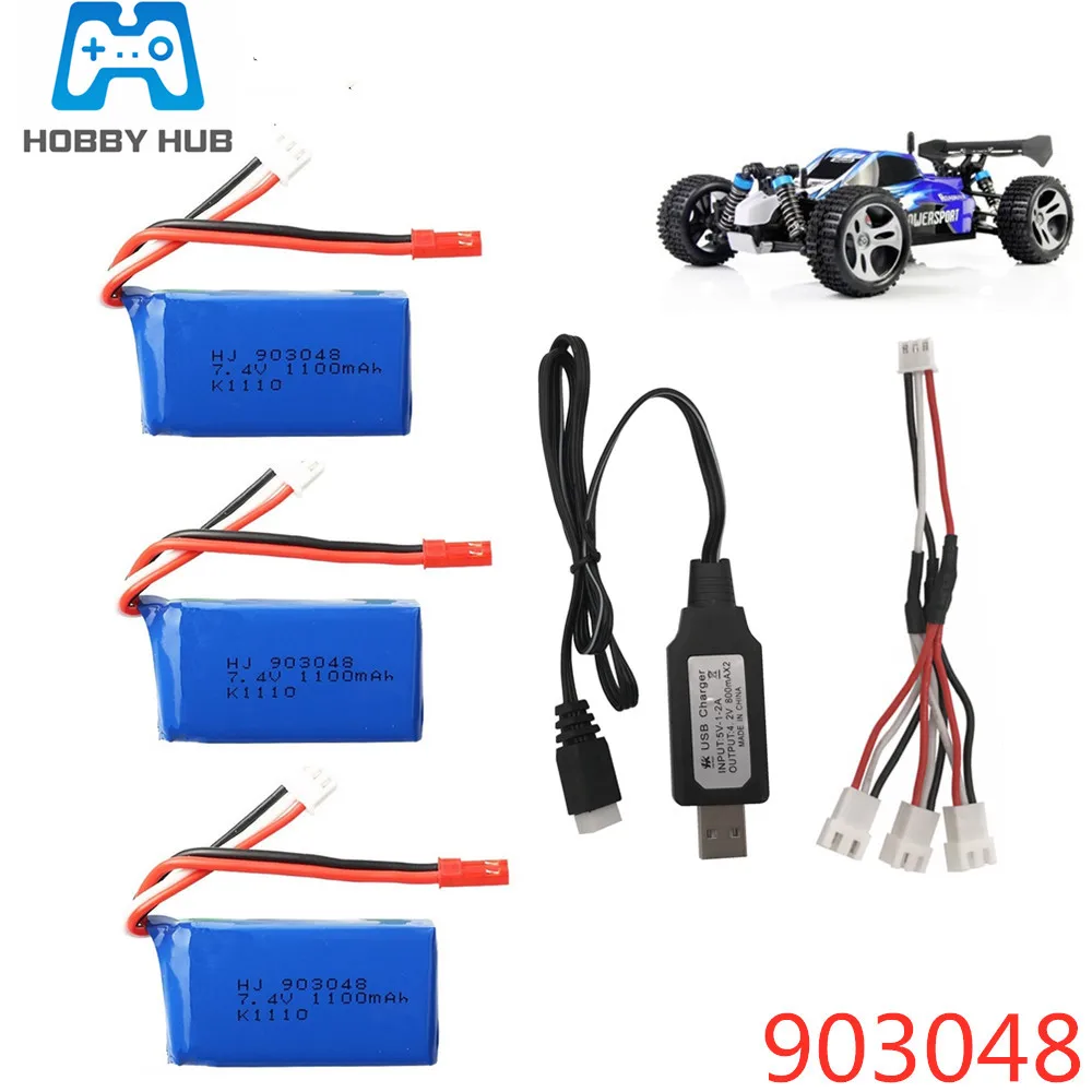

3Pcs for Wltoys A949 A959 A969 A979 K929 LiPo Battery 7.4V 1100mah 903048 25c Lipo Battery For RC Helicopter Airplane Cars Boats