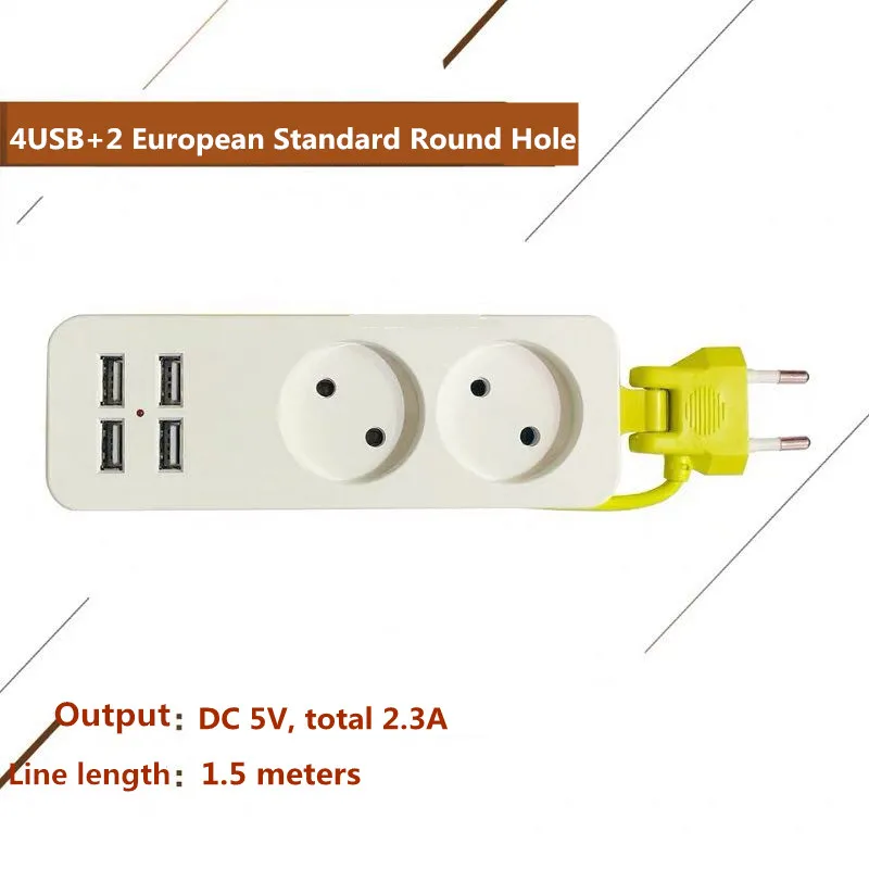 EU Plug Power Strip Wall Multiple Socket Portable 4 USB Port Fast Charge for Mobile Phones 1200W 1.5m Cable Tablets | Электроника