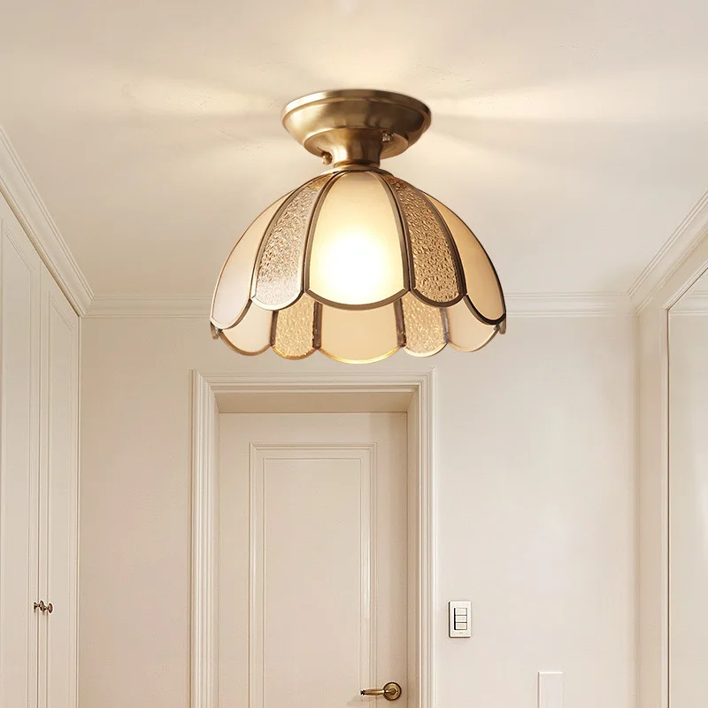 European Style Copper Small Ceiling Lamp Creative Fashion Solder Glass Pendant Light Room Balcony Entrance Chandelier | Лампы и