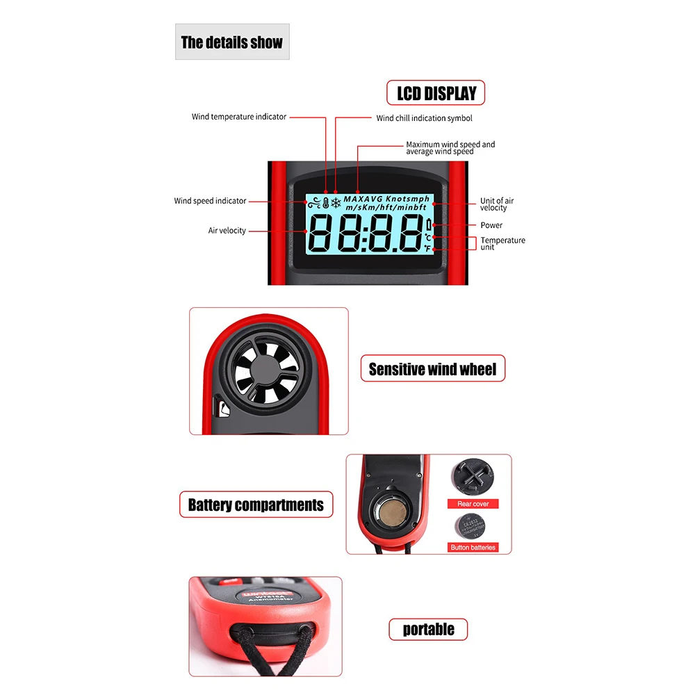WT816A Портативный анемометр водонепроницаемый цифровой анемометр Анемометр измеритель температуры 30 м/с с ЖК-дисплей подсветки