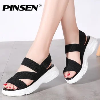 

PINSEN Women Sandals 2020 Summer Female Shoes Woman Wedge Comfortable Sandals Ladies Slip-on Flat Sandals Women Sandalias mujer
