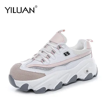 

Yiluan 2020 New Leather Strap Thick Bottom Dad Shoes Woman Breathable Sports Casual Shoes Running Shoes Muffin Shoes Women Tide