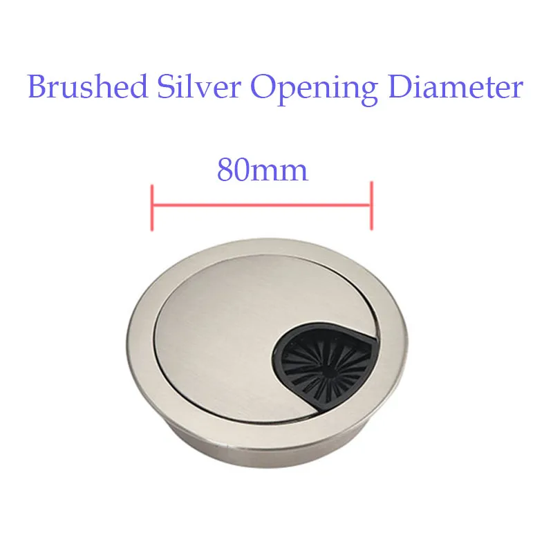 brushed silver 80mm Оцинкованный сплав круглый стол линия отверстие крышка компьютерный стол разъем порт кабельный корпус крышка резьбовое отверстие настольный корпус из сплава - Цвет: brushed silver 80mm