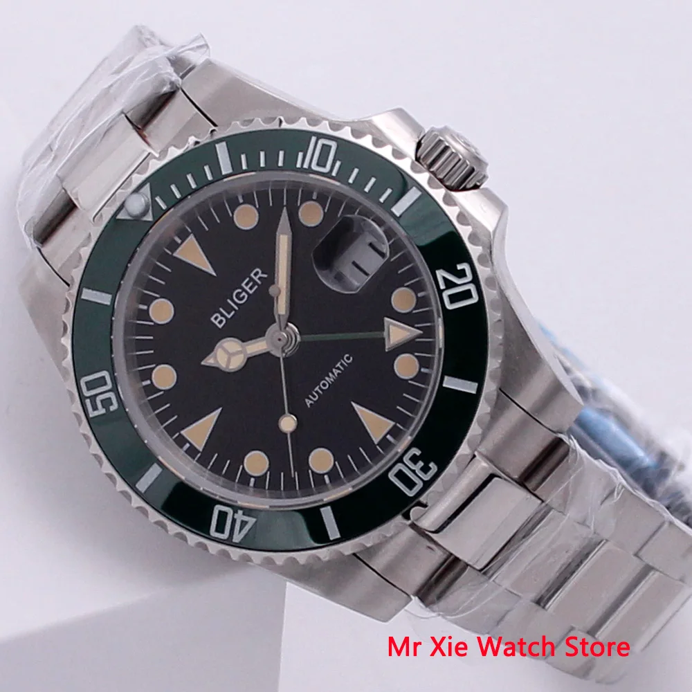 

Bliger 40mm Automatic Mechanical Men Watch Luxury Sapphire Crystal Vintage Clock GMT Watch Luminous Waterproof Wristwatch Men