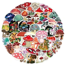 50Pcs Waterproof Mushroom Stickers Cute Cartoon Anime Stickers Plant Mushroom Cartoon Stickers for Laptop 85DD