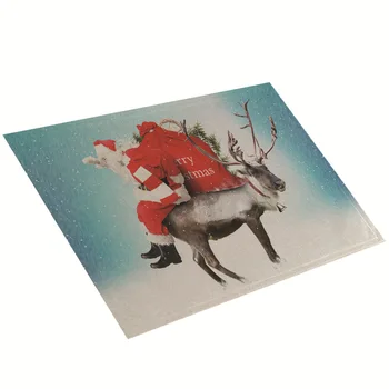 

New Style Christmas Section Elk Placemat Dense Linen Christmas Decoration Insulated Dining Table Cushion Heat Resistant Coasters