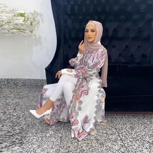 

White Vestido Longo Abaya Dubai Turkey Islam Arabic Muslim Long Hijab Floral Dress Abayas For Women Robe Longue Femme Musulmane