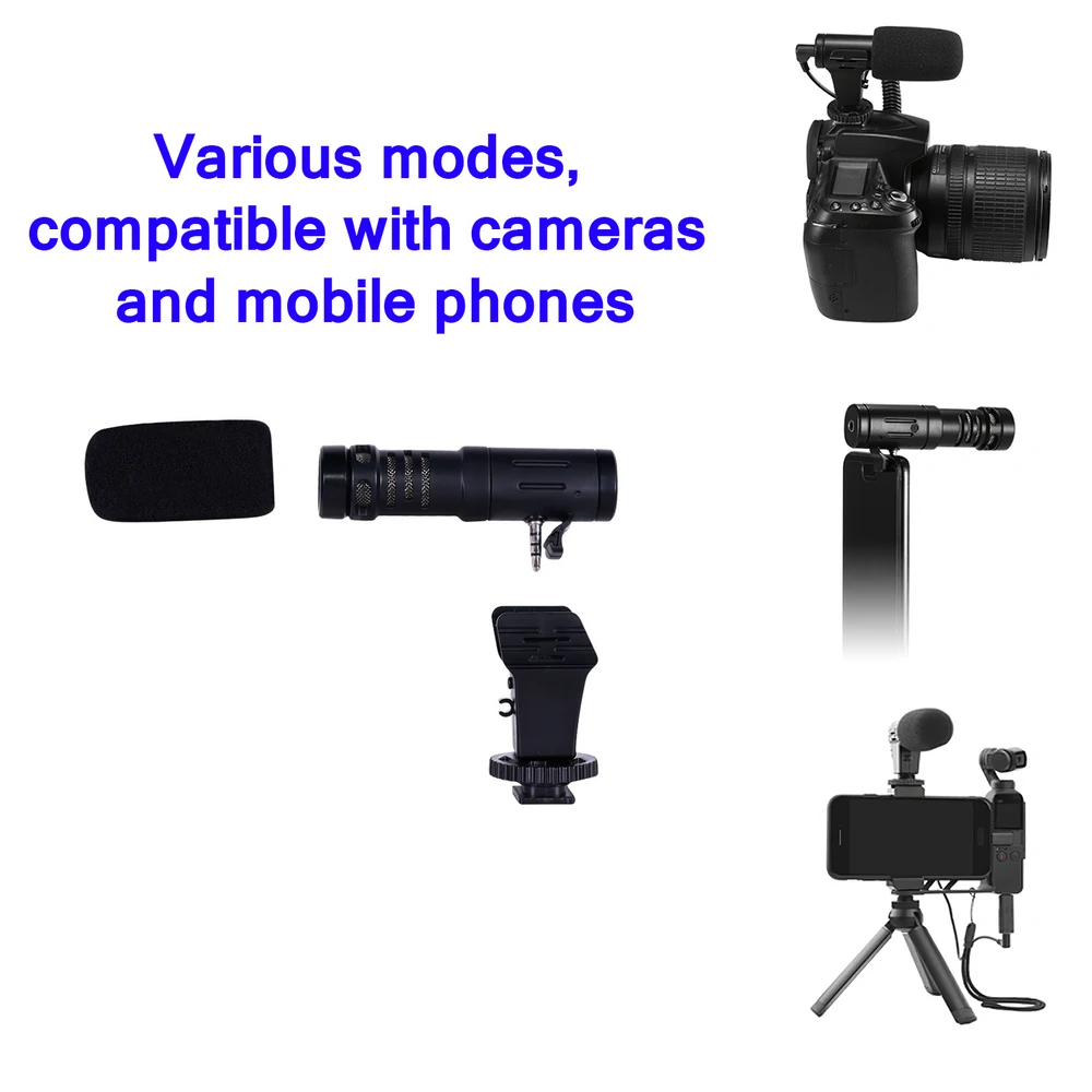 MIC-06 Camera Microphone 3.5mm/0.14inch Video Microphone Interview Microphone Efficient Portable Microphone Set for Meeting