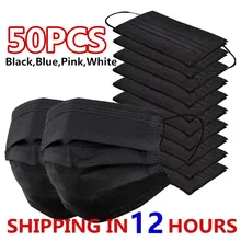 50pcs Mask FILTER Protective Disposable Anti-Dust Fast-Ship Black Breathable 3-Layer