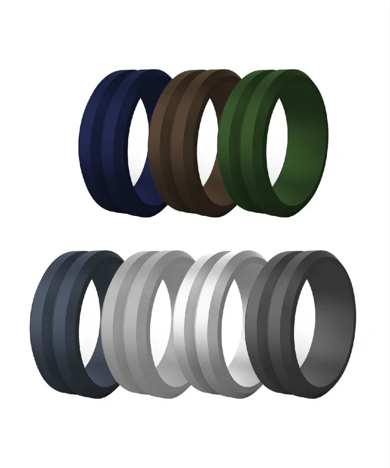 

New 8mm Black Gray Silicone Rings Food Grade Silicone Finger Ring Hypoallergenic Flexible for Men Wedding Rubber Bands Size 7-14