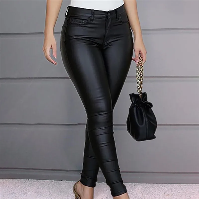 Leather Casual Pants Small Feet Pants 