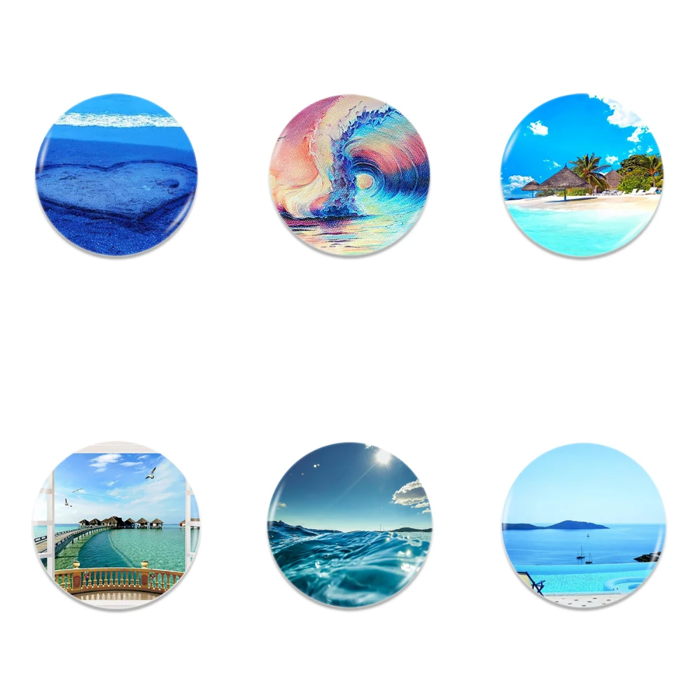 

Lychee 3D Sea Series Fridge Magnets Glass Cabochon Refrigerator Magnet Round Crystal Home Decoration