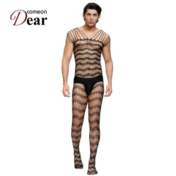 

Comeondear Men Erotic Underwear Male Strappy Shoulders Open Net Bodystockings Adults Transparent Body Gay Men Costumes MPA155