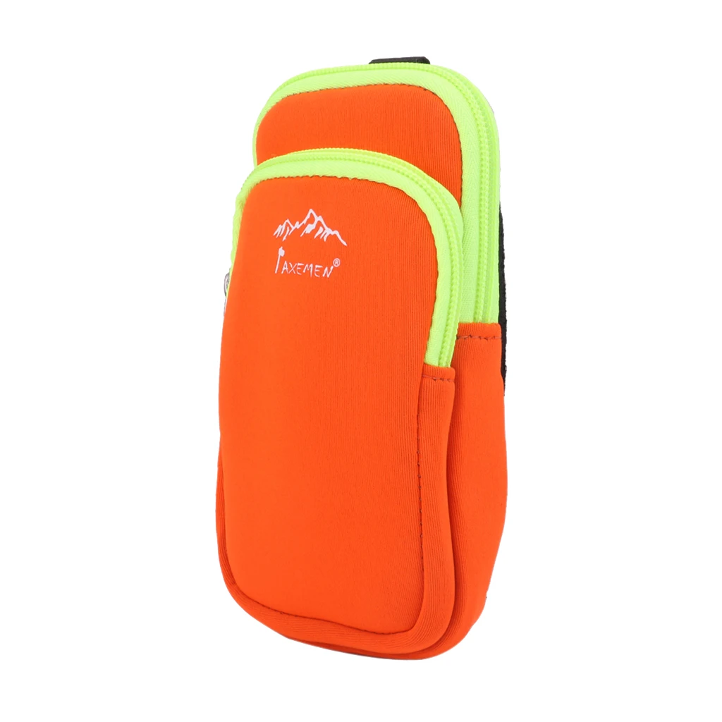 MagiDeal Professional Neoprene Dual Zip Pocket Pouch Phone Bag Case for Hiking Climbing Riding Sport L/S Size Black/Orange/Green