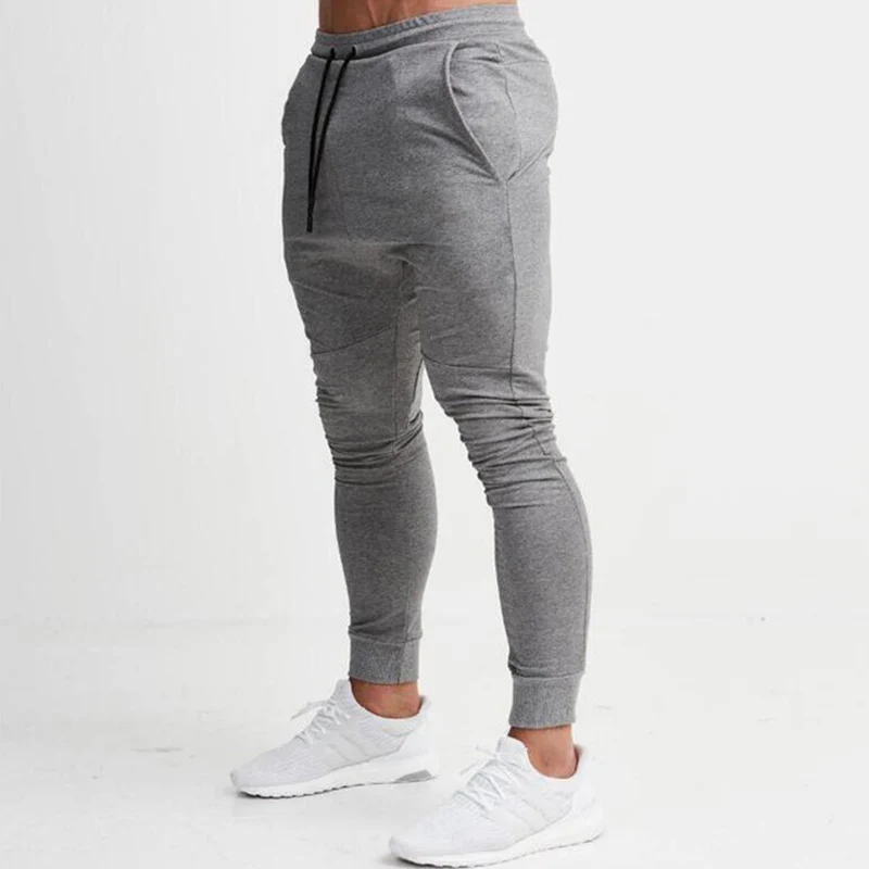 Модные мужские спортивные штаны для бега, повседневные длинные штаны для фитнеса, мужские тренировочные обтягивающие спортивные штаны для бега, спортивный костюм, хлопковые брюки - Цвет: gray99 nologo