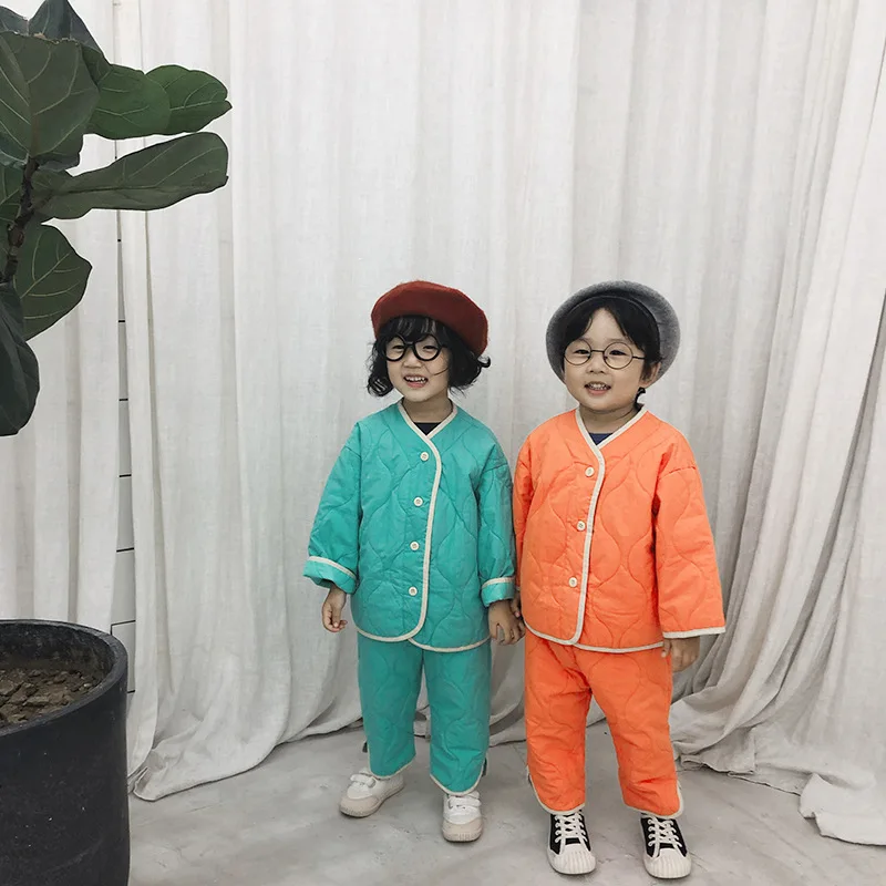 

2019 Children Autumn And Winter New Style Thin Cotton-padded Clothes Set Men And Women Children Korean-style Artistic Padded Sma