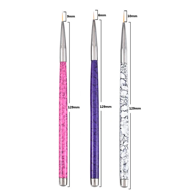 3Pcs Acrylic French Stripe Nail Art Liner Brush Set 3D Tips Manicure Ultra-thin Line Drawing Pen UV Gel Brushes Painting Tools TD778