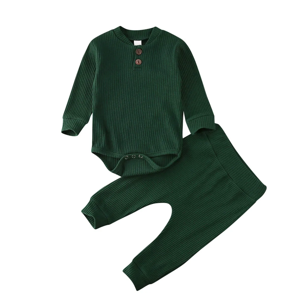Г. Весенне-осенняя одежда для малышей Одежда в рубчик для новорожденных мальчиков и девочек Комбинезон, топ, штаны, леггинсы комплект однотонной одежды из 2 предметов - Цвет: Зеленый