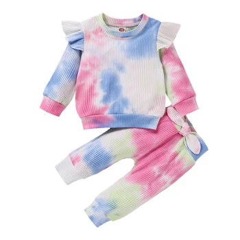 

Baby Girl Outfits Fall Tie Dye Print Long Sleeve Ruffle T-Shirt Bowknot Pants Set Girls Newborn Clothing Infant Clothes Suit